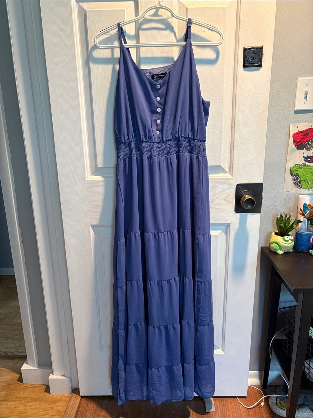 Sleeveless Blue Maxi Dress with Button Front